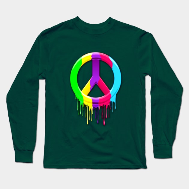 Peace Symbol Dripping Rainbow Paint Long Sleeve T-Shirt by BluedarkArt